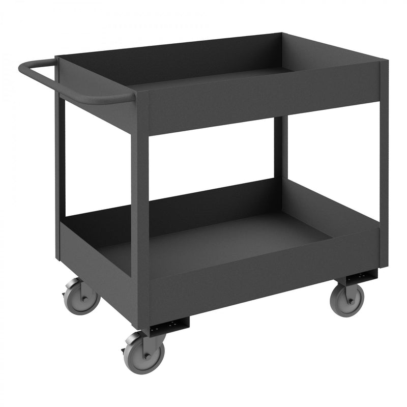 Durham Stock Cart, 2 Shelves, 6" High Lips, 24 x 36, 14 Gauge, 1200 lbs. Capacity, Gray