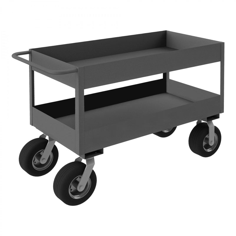 Durham Stock Cart, 2 Shelves, 6" High Lips, 24 x 36, 14 Gauge, 1200 lbs. Capacity, Gray