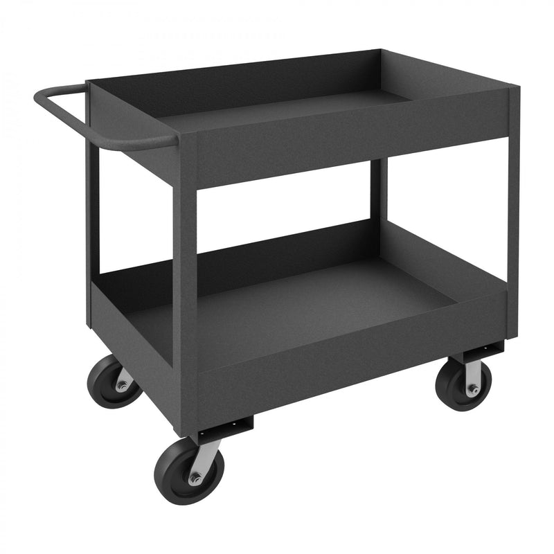 Durham Stock Cart, 2 Shelves, 6" High Lips, 18 x 30, 14 Gauge, 3600 lbs. Capacity, Gray