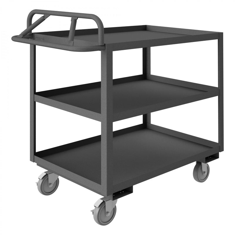 Durham Stock Cart, 3 Shelves, 24 x 48, 14 Gauge, 1200 lbs. Capacity, Ergonomic Handle