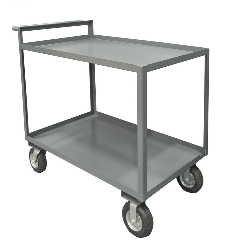 Durham Stock Cart, 2 Shelves, 30 x 60, 14 Gauge, 1500 lbs. Capacity, Raised Handle