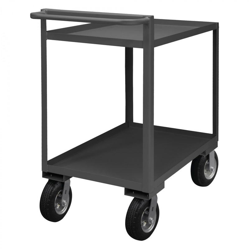 Durham Stock Cart, 2 Shelves, 24 x 48, 14 Gauge, 1500 lbs. Capacity, Raised Handle