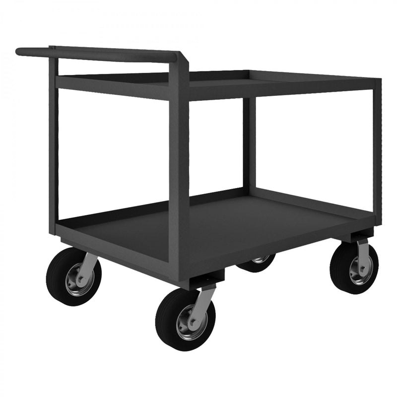 Durham Stock Cart, 2 Shelves, 24 x 48, 14 Gauge, 1500 lbs. Capacity, Raised Handle, Gray