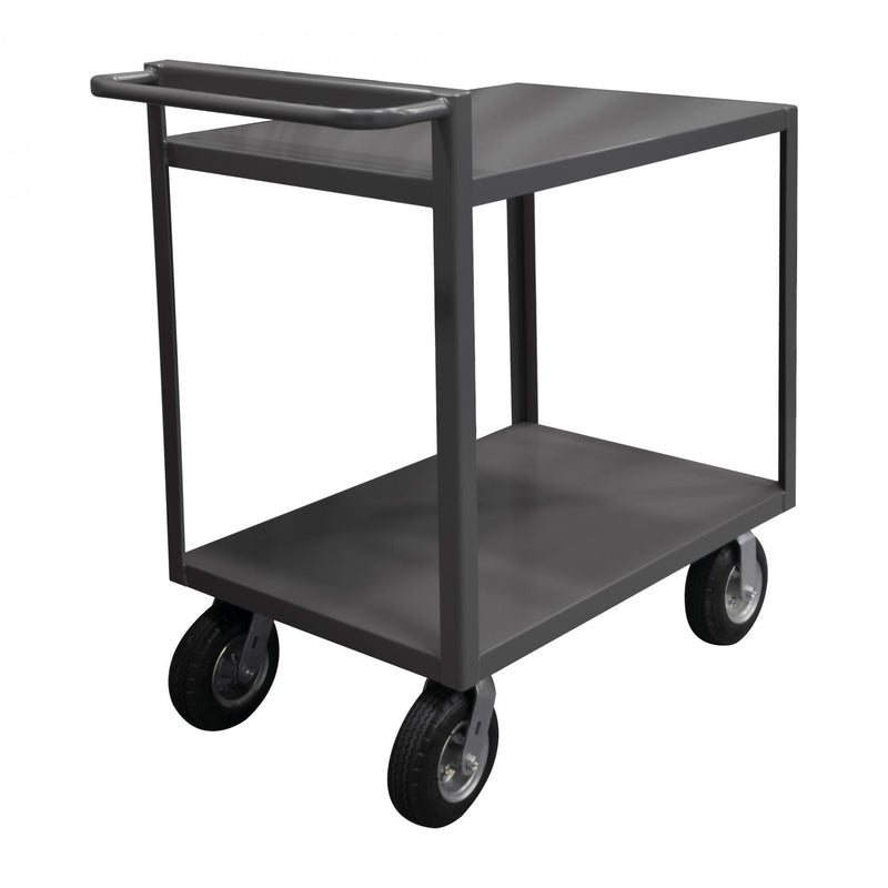 Durham Stock Cart, 2 Shelves, 30 x 48, 14 Gauge, 1500 lbs. Capacity, Raised Handle