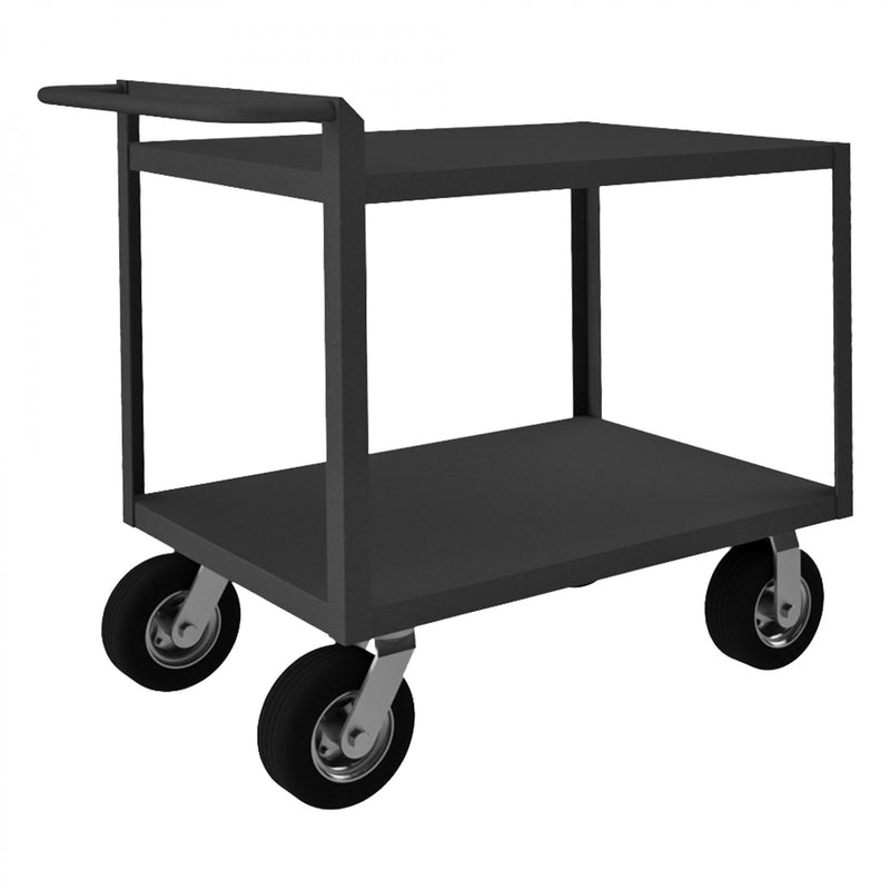 Durham Stock Cart, 2 Shelves, 30 x 48, 14 Gauge, 1500 lbs. Capacity, Raised Handle, Gray