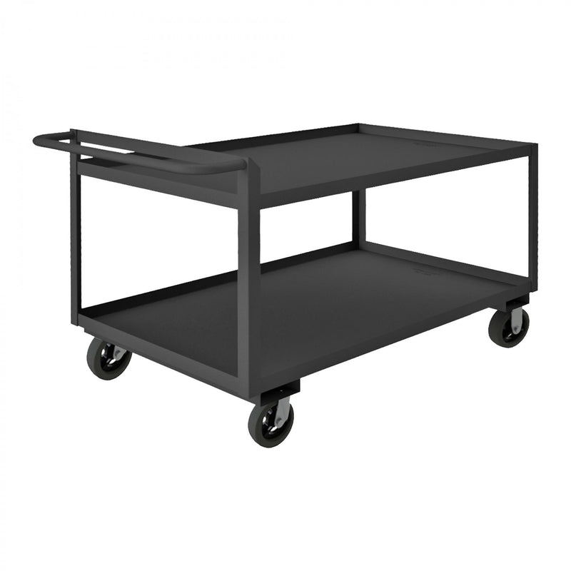 Durham Stock Cart, 2 Shelves, 24 x 36, 14 Gauge, 2000 lbs. Capacity, Raised Handle, Gray