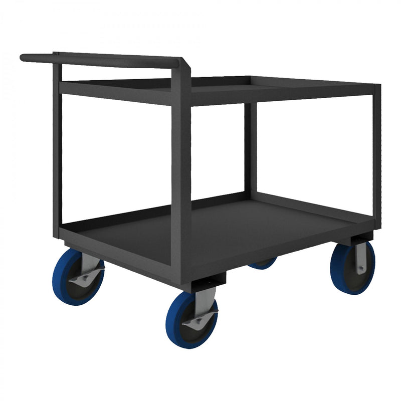 Durham Stock Cart, 2 Shelves, 24 x 36, 14 Gauge, 3600 lbs. Capacity, Raised Handle, Gray