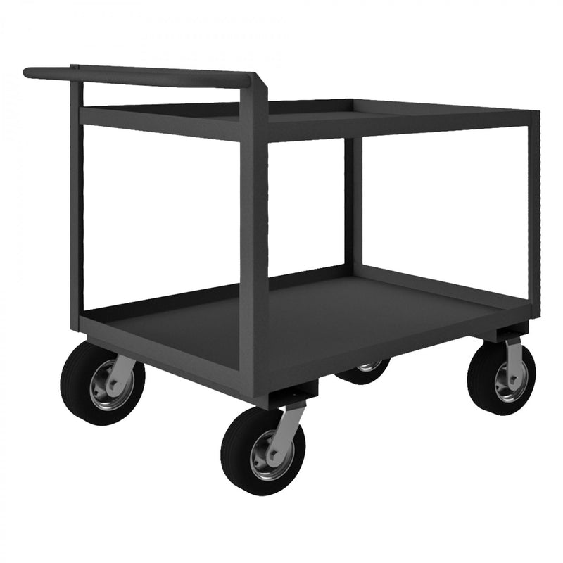 Durham Stock Cart, 2 Shelves, 24 x 36, 14 Gauge, 1500 lbs. Capacity, Raised Handle, Gray