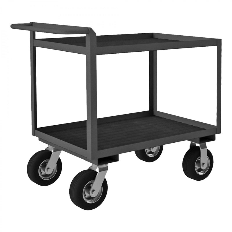 Durham Stock Cart, 2 Shelves, 24 x 36, 14 Gauge, 1500 lbs. Capacity, Raised Handle, Gray