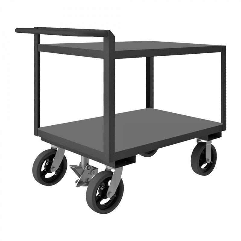 Durham Stock Cart, 2 Shelves, 24 x 48, 14 Gauge, 2400 lbs. Capacity, Raised Handle, Floor Lock