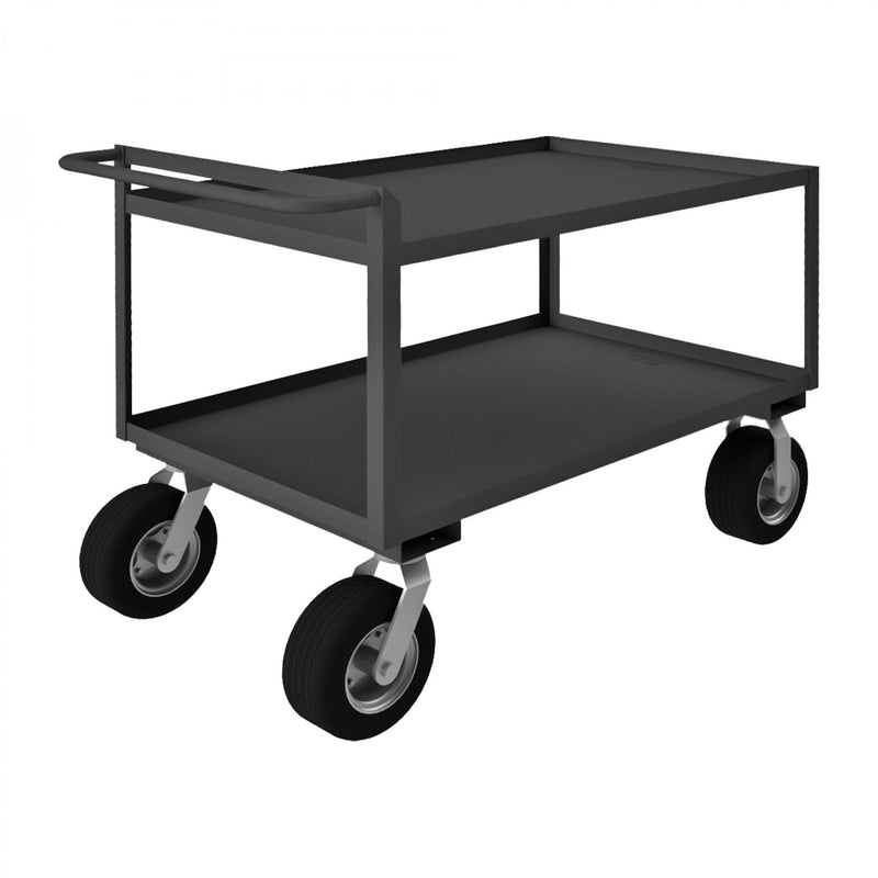 Durham Stock Cart, 2 Shelves, 30 x 48, 14 Gauge, 1500 lbs. Capacity, Raised Handle, Gray