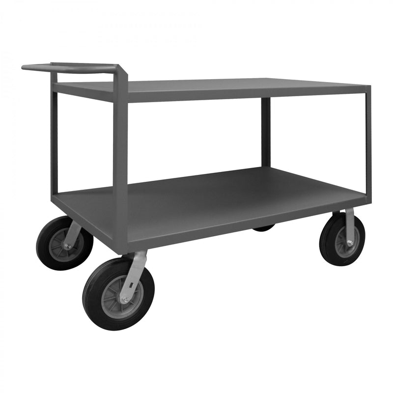 Durham Stock Cart, 2 Shelves, 30 x 60, 14 Gauge, 1500 lbs. Capacity, Raised Handle, Gray