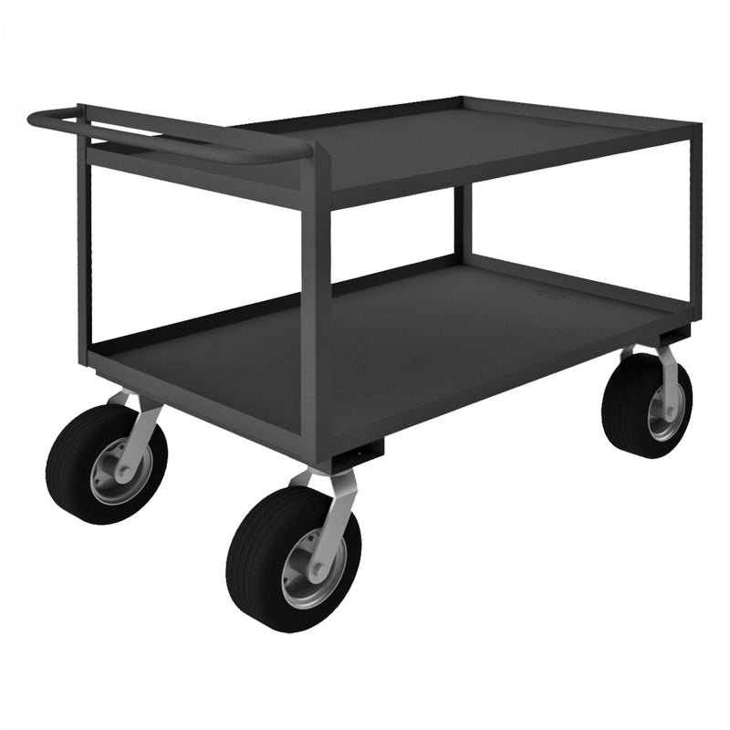 Durham Stock Cart, 2 Shelves, 30 x 60, 14 Gauge, 1500 lbs. Capacity, Raised Handle, Gray