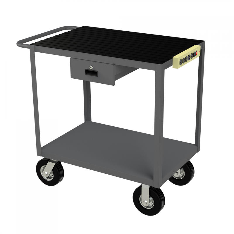 Durham Instrument Cart, 14 Gauge Steel, 2  Shelves, 24 x 36, 1200 lbs. Capacity, Gray