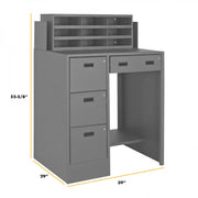 Durham Stationary File Workstation And Stand Up Desk, 1 Shelf, 2 File Drawers