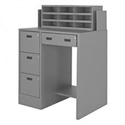 Durham Stationary File Workstation And Stand Up Desk, 1 Shelf, 2 File Drawers