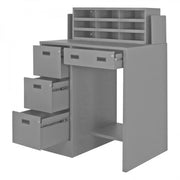 Durham Stationary File Workstation And Stand Up Desk, 1 Shelf, 2 File Drawers