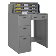 Durham Stationary File Workstation And Stand Up Desk, 1 Shelf, 2 File Drawers