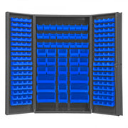 Durham Heavy Duty Cabinet, 14 Gauge, 48 x 24 x 84, 192 Blue Bins