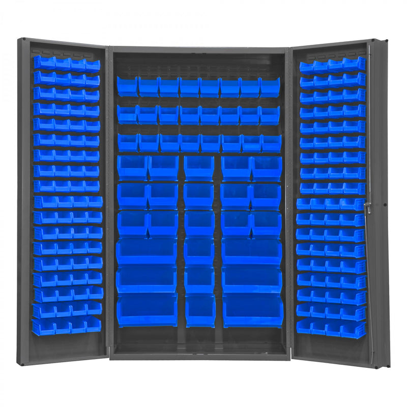 Durham Heavy Duty Cabinet, 14 Gauge, 48 x 24 x 84, 192 Blue Bins