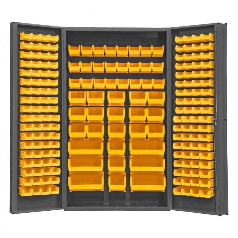 Durham Heavy Duty Cabinet, 14 Gauge, 48 x 24 x 84, 192 Yellow Bins