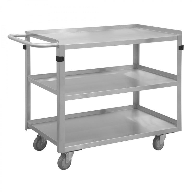 Durham Stainless Steel Stock Cart With (4) 4" X 1-1/4" Polyurethane Swivel Casters, 3 Shelves