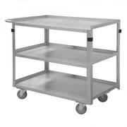 Durham Stainless Steel Stock Cart With (4) 4" X 1-1/4" Polyurethane Swivel Casters, 3 Shelves