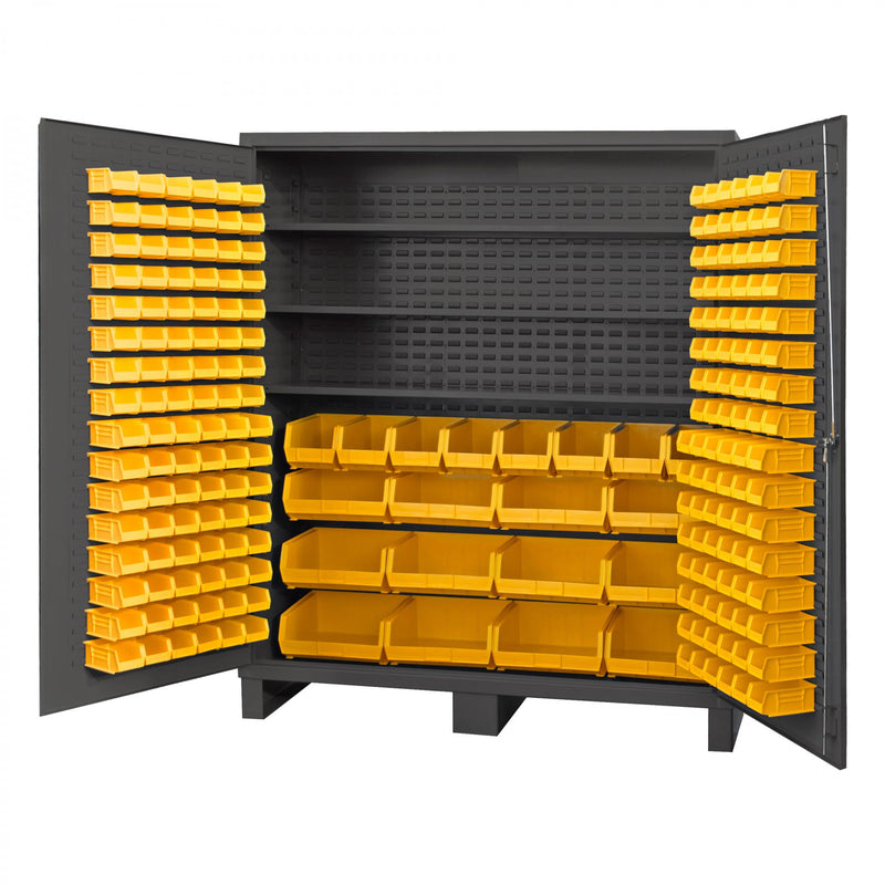 Durham Heavy Duty Cabinet, 14 Gauge, 72 x 24 x 84, 3 Adjustable Shelves, 216 Yellow Bins