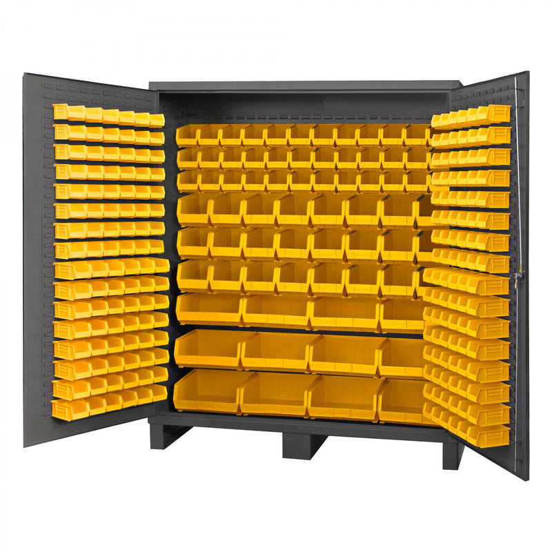 Durham Heavy Duty Cabinet, 14 Gauge, 72 x 24 x 84, 264 Yellow Bins, Flush Doors with Louvered Panel