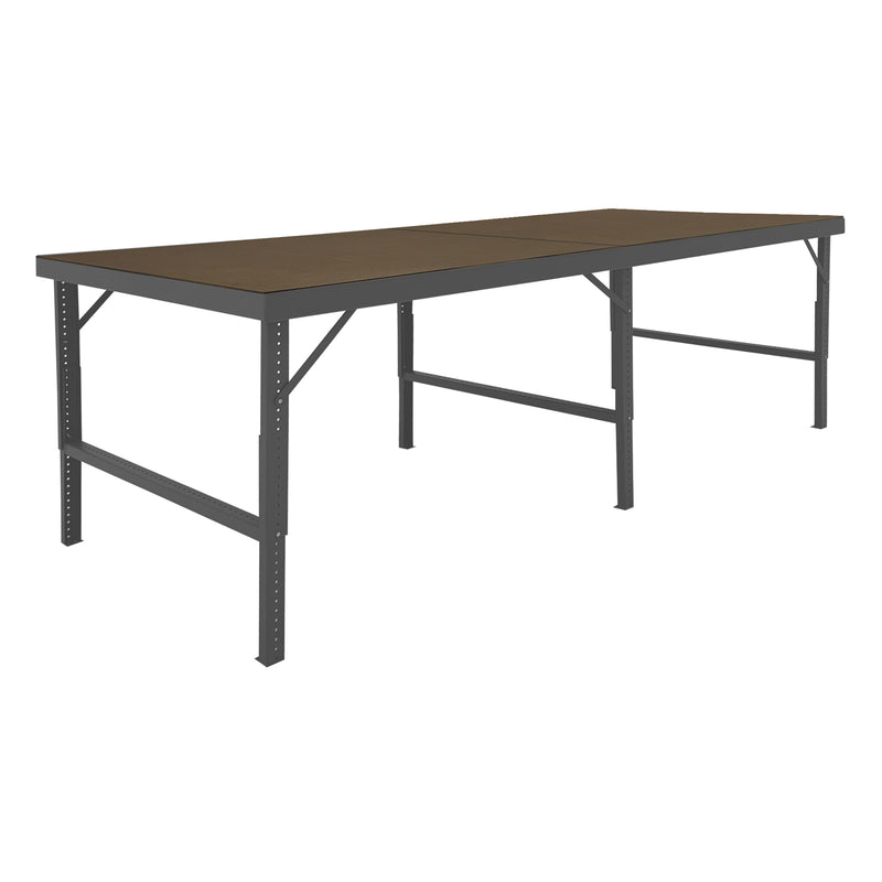 Durham Adjustable Height Workbench, 120 x 30, 14 Gauge, Tempered Hardboard Top, 2000 lbs. Capacity