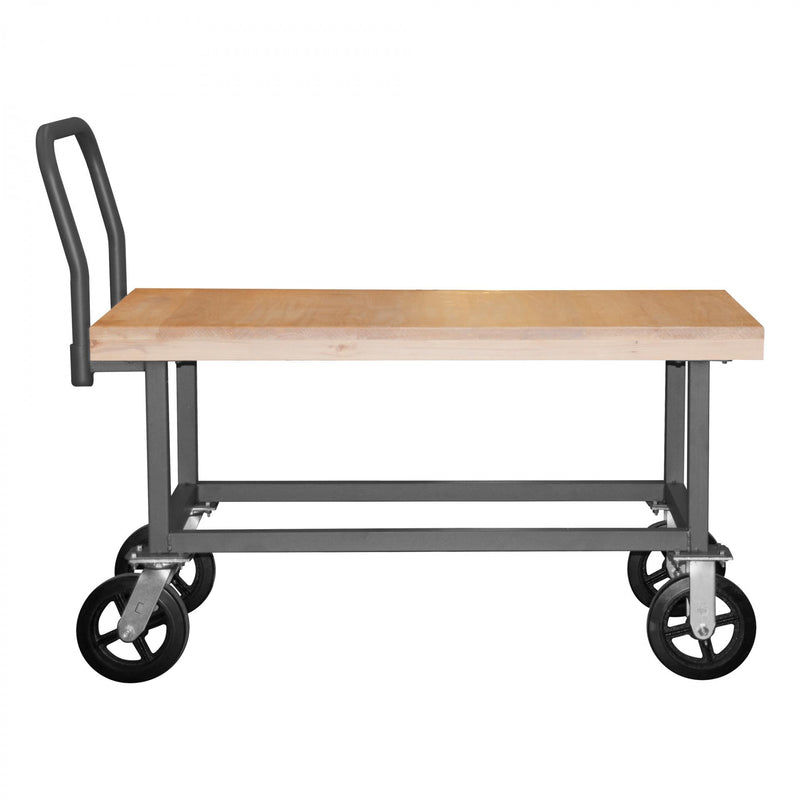 Durham Platform Truck, Work Height, 14 Gauge, 1800 lbs Capacity, Wood Shelf, 30 x 60, Flush Deck