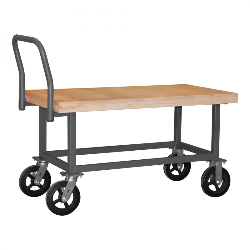 Durham Platform Truck, Work Height, 14 Gauge, 1800 lbs Capacity, Wood Shelf, 24 x 48, Flush Deck