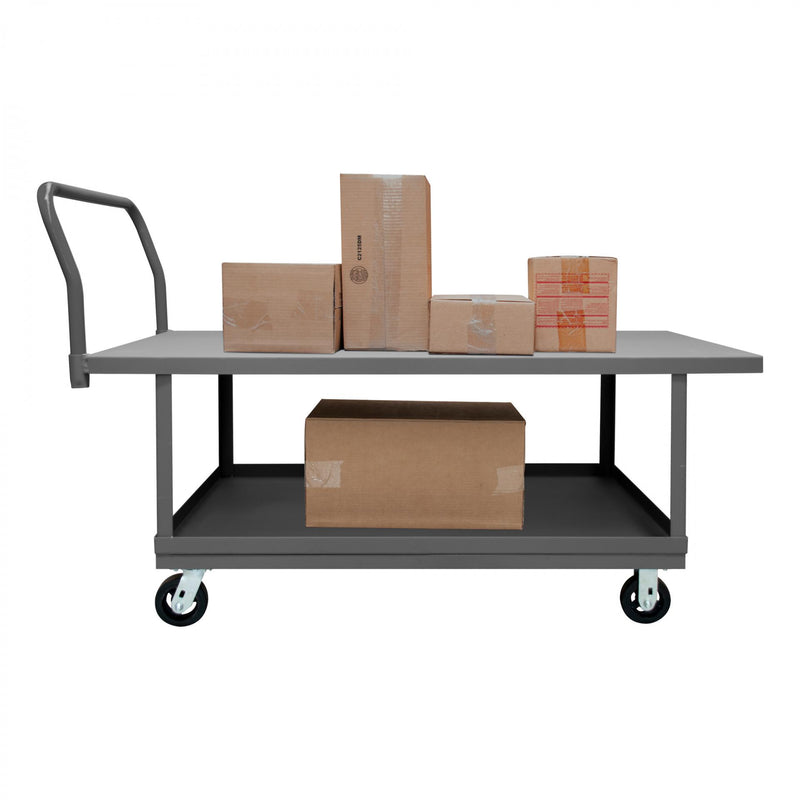 Durham Platform Truck, Work Height, 12 Gauge, 2000 lbs Capacity, 2 Shelves, 30 x 60, Gray
