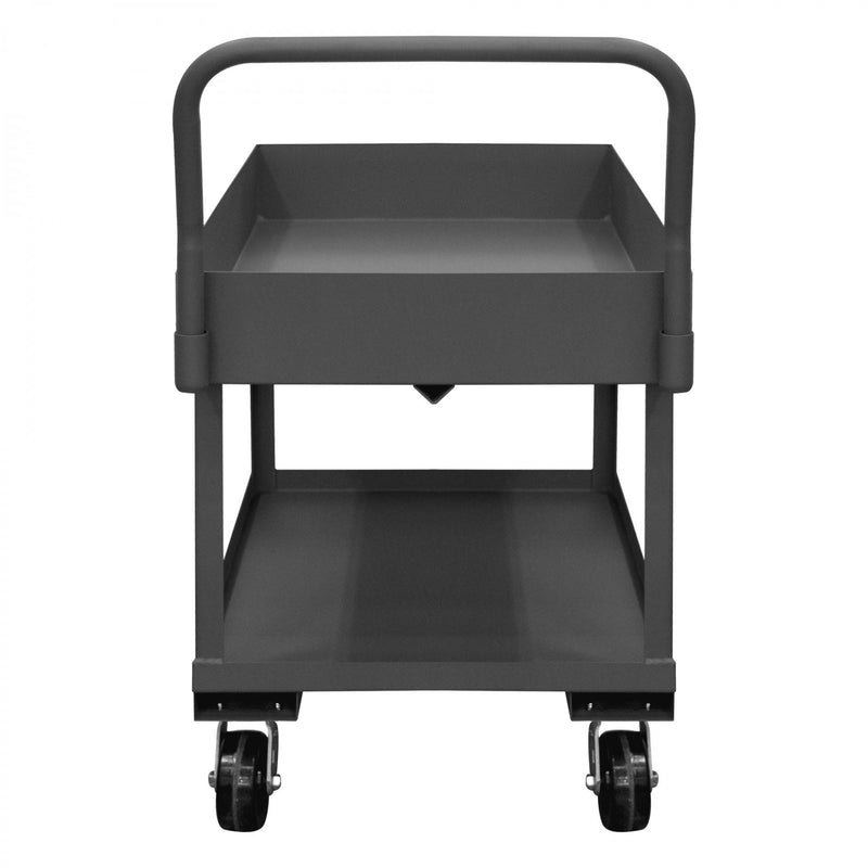 Durham Platform Truck, Work Height, 12 Gauge, 2000 lbs Capacity, 2 Shelves, 24 x 48, Lipped Deck, Gray