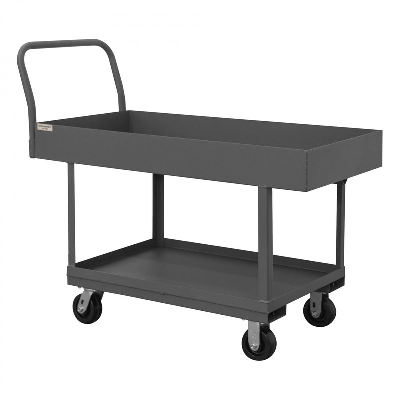 Durham Platform Truck, Work Height, 12 Gauge, 2000 lbs Capacity, 2 Shelves, 24 x 48, Lipped Deck, Gray