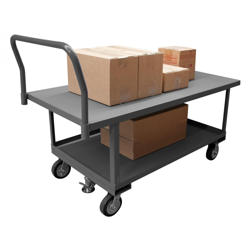 Durham Platform Truck, Work Height, 12 Gauge, 2000 lbs Capacity, Floor lock, 2 Shelves, 24 x 48