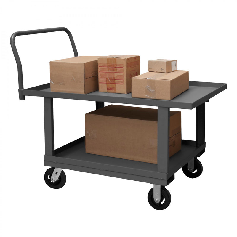 Durham Platform Truck, Work Height, 12 Gauge, 2000 lbs Capacity, 2 Shelves, 24 x 60, Lipped Deck, Gray