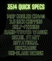 Yardbeast 3514 429cc 14HP Kohler CH440 Engine 3.5" Wood Chipper Shredder New Yardbeast