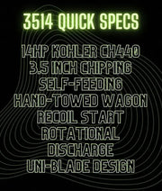 Yardbeast 3514 429cc 14HP Kohler CH440 Engine 3.5" Wood Chipper Shredder New Yardbeast