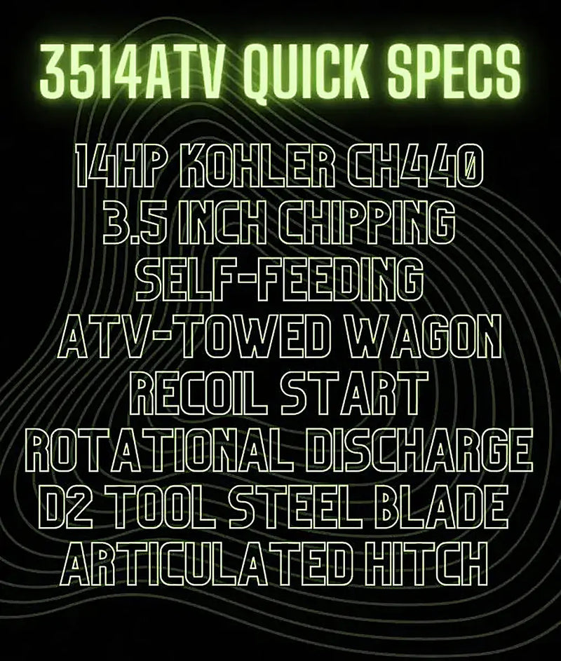 Yardbeast 3514 ATV Tow-Behind Chipper Shredder, 3.5" Capacity, 429cc Kohler Engine Yardbeast