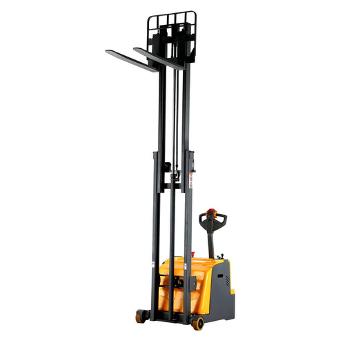 Apollolift pallet stacker model A-3031 with tall lifting forks and electric controls