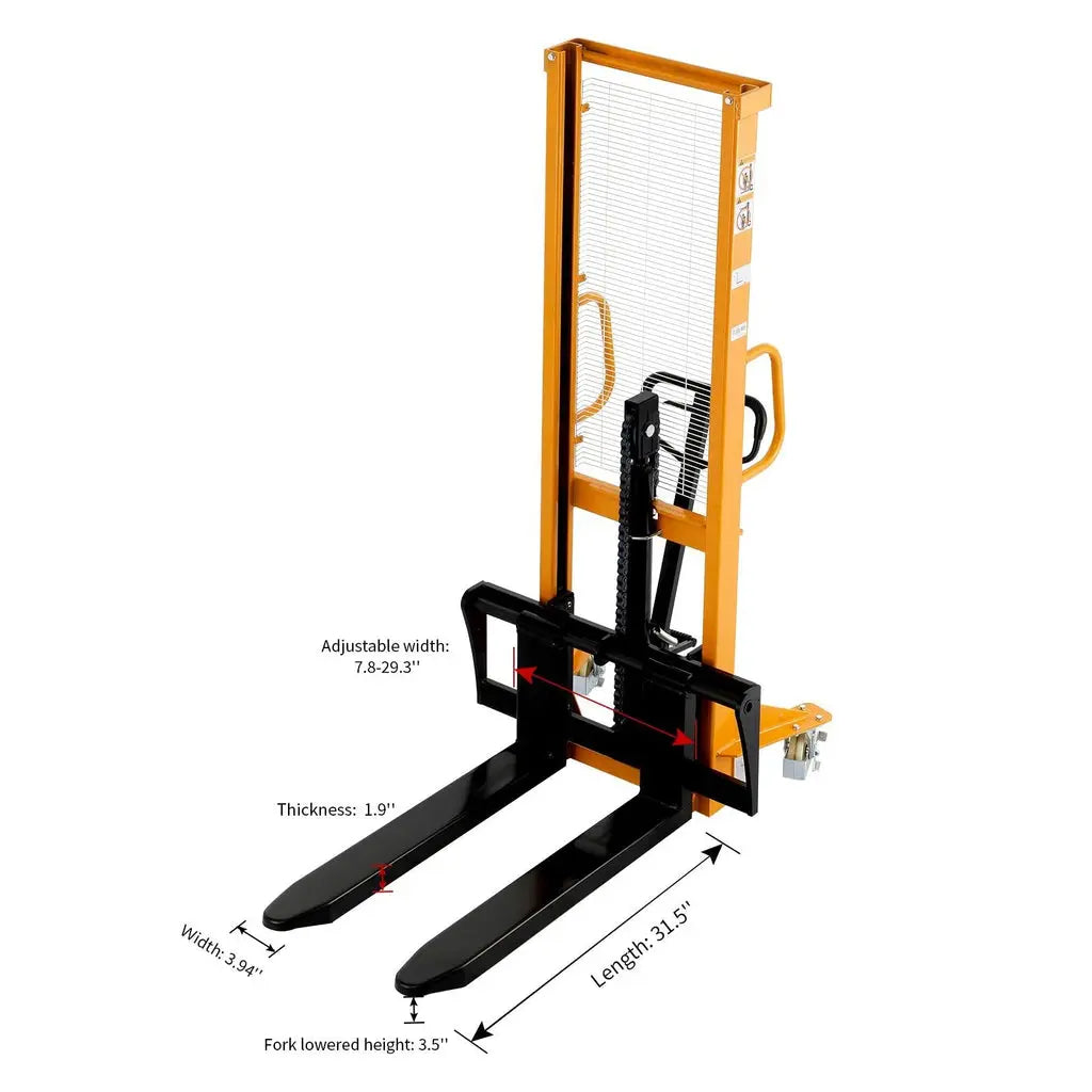 Apollolift A-3002 pallet stacker with adjustable width and black forks for lifting pallets