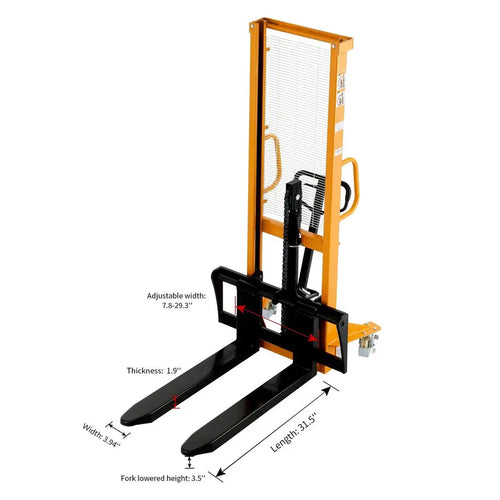 Apollolift A-3002 pallet stacker with adjustable width and black forks for lifting pallets