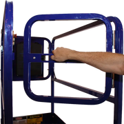 Ballymore compact scissor lift gate with hand operating mechanism in blue metal frame