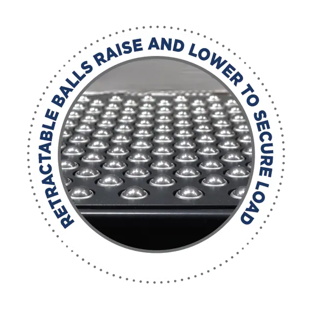 Close-up of Ballymore Portable Ball Transfer Conveyor Table with retractable balls for Semi-Electric Pallet Stacker