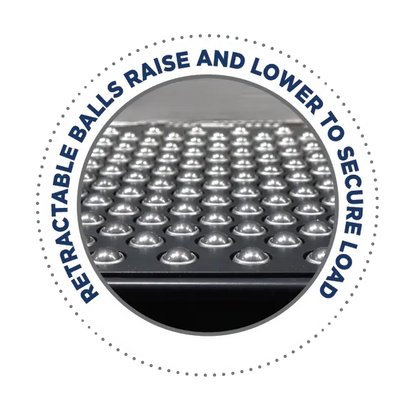 Close-up of Ballymore Portable Ball Transfer Conveyor Table with retractable balls for Semi-Electric Pallet Stacker