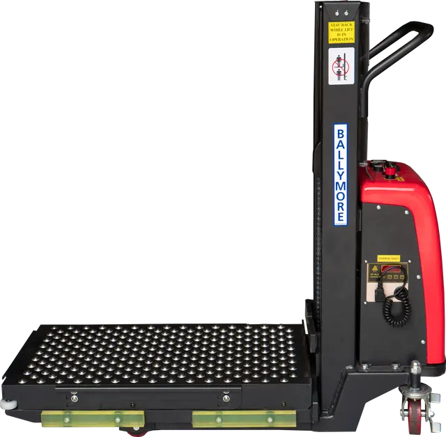 Ballymore portable ball transfer conveyor table designed for use with semi-electric pallet stacker operations