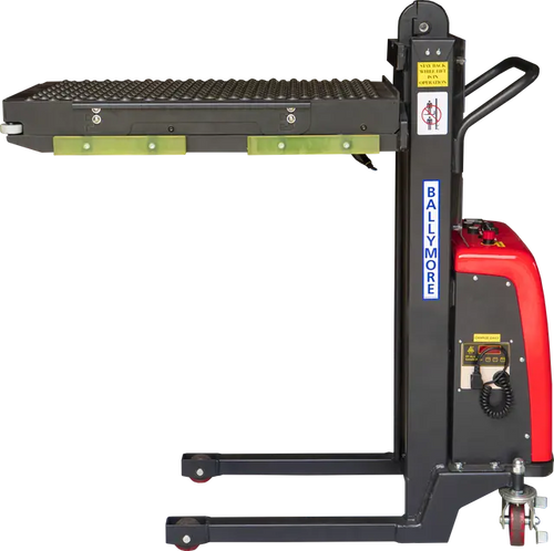 Ballymore portable ball transfer conveyor table with Semi-Electric Pallet Stacker for easy material handling