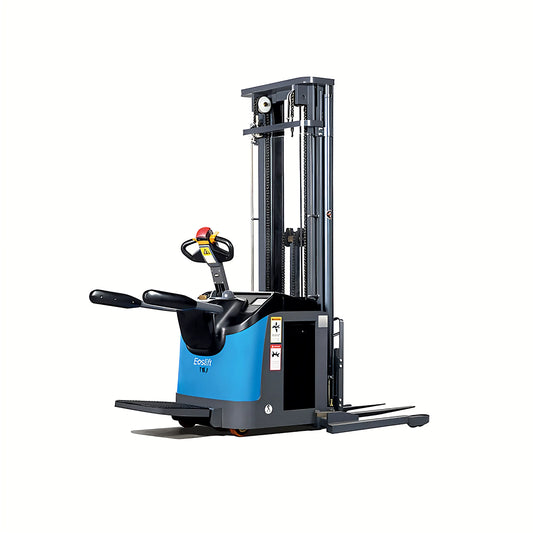 EOSLift Electric Pallet Stacker in blue and black with ergonomic handle and lifting forks