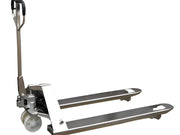 EKKO A25S pallet truck with silver forks and black handle for efficient material handling